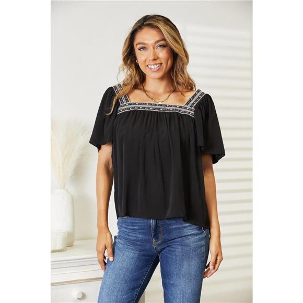 Honey Contrast Square Neck Puff Sleeve‎ Blouse